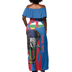 Personalised Central African Republic Elephant Off Shoulder Maxi Dress Coat Of Arms With Map