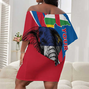 Personalised Central African Republic Elephant Off Shoulder Short Dress Coat Of Arms With Map
