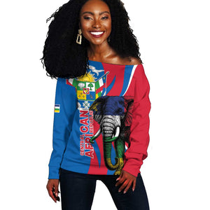 Personalised Central African Republic Elephant Off Shoulder Sweater Coat Of Arms With Map