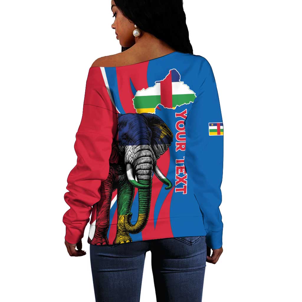 Personalised Central African Republic Elephant Off Shoulder Sweater Coat Of Arms With Map