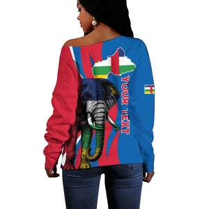 Personalised Central African Republic Elephant Off Shoulder Sweater Coat Of Arms With Map