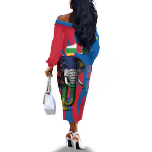 Personalised Central African Republic Elephant Off The Shoulder Long Sleeve Dress Coat Of Arms With Map