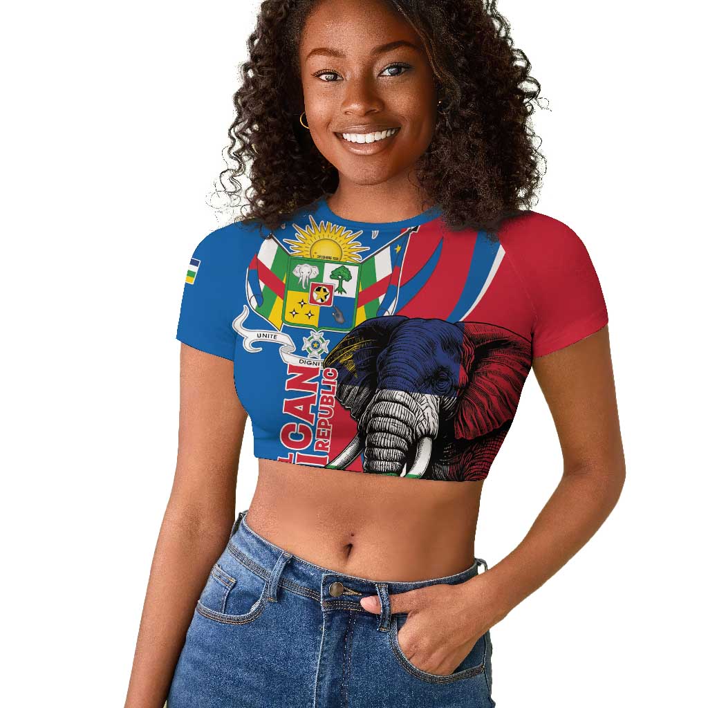 Personalised Central African Republic Elephant Raglan Cropped T shirt Coat Of Arms With Map