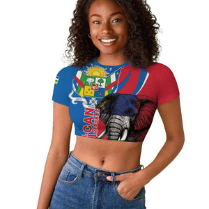 Personalised Central African Republic Elephant Raglan Cropped T shirt Coat Of Arms With Map