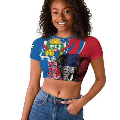 Personalised Central African Republic Elephant Raglan Cropped T shirt Coat Of Arms With Map