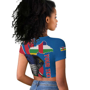 Personalised Central African Republic Elephant Raglan Cropped T shirt Coat Of Arms With Map