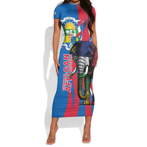 Personalised Central African Republic Elephant Short Sleeve Bodycon Dress Coat Of Arms With Map