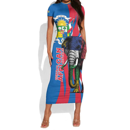 Personalised Central African Republic Elephant Short Sleeve Bodycon Dress Coat Of Arms With Map