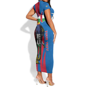 Personalised Central African Republic Elephant Short Sleeve Bodycon Dress Coat Of Arms With Map