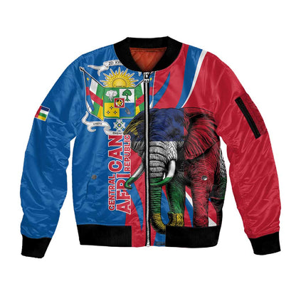 Personalised Central African Republic Elephant Sleeve Zip Bomber Jacket Coat Of Arms With Map