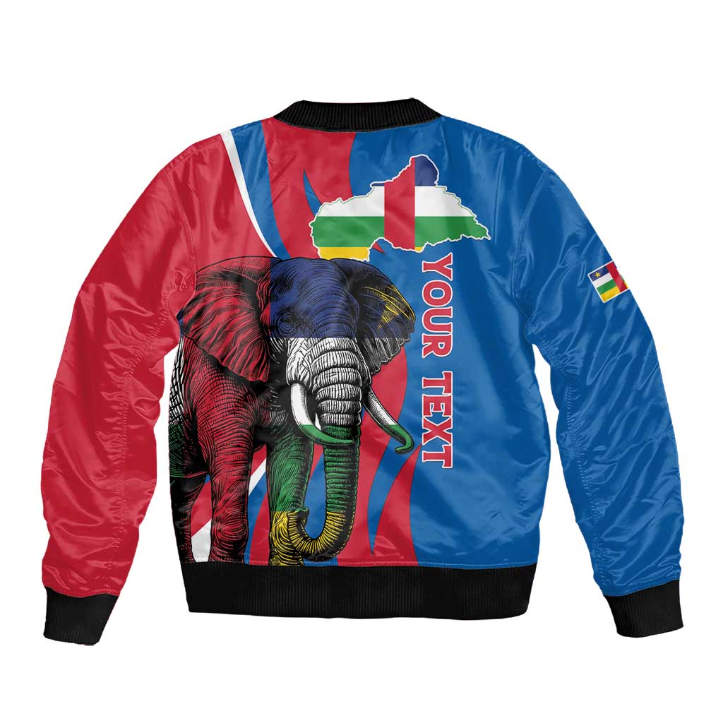 Personalised Central African Republic Elephant Sleeve Zip Bomber Jacket Coat Of Arms With Map