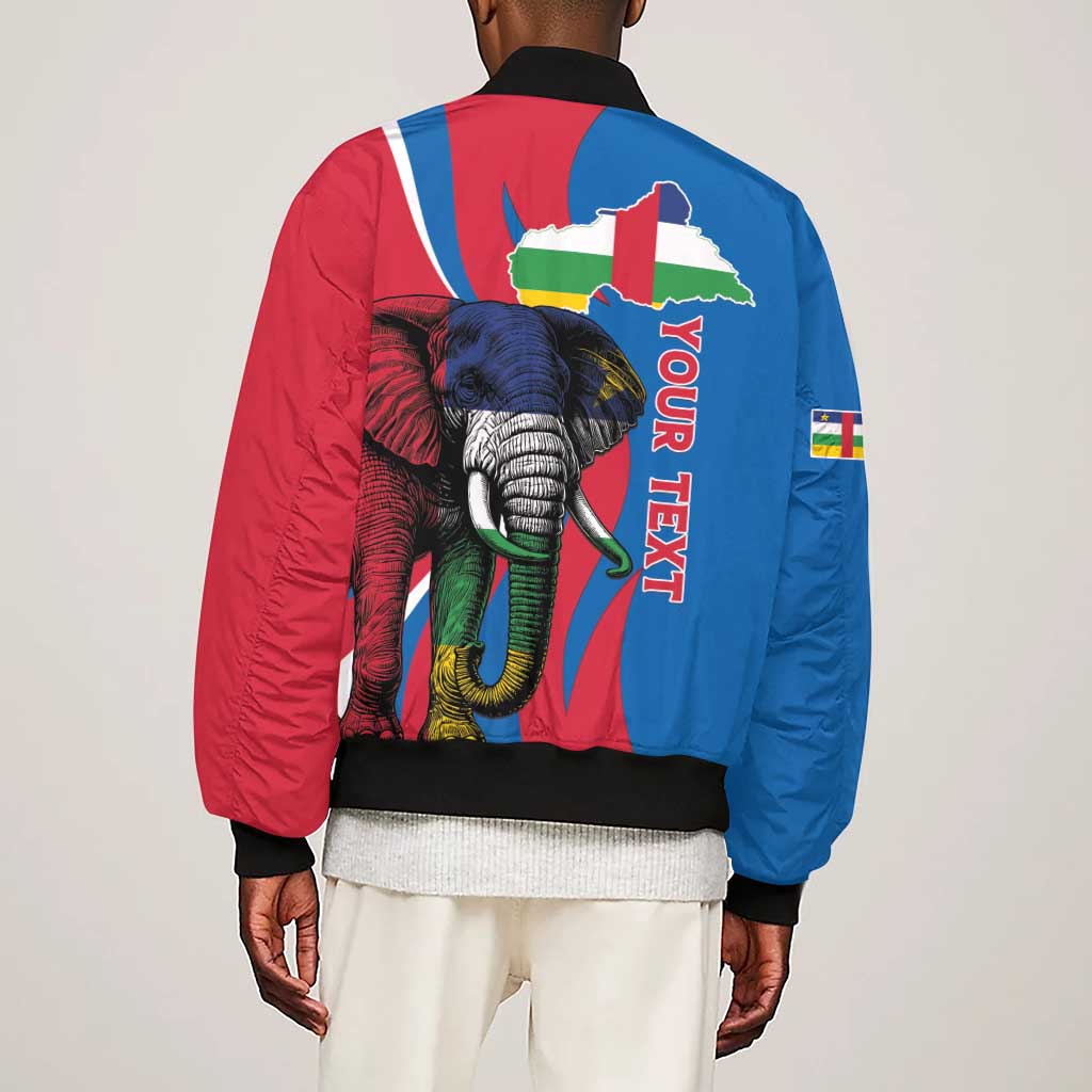 Personalised Central African Republic Elephant Sleeve Zip Bomber Jacket Coat Of Arms With Map