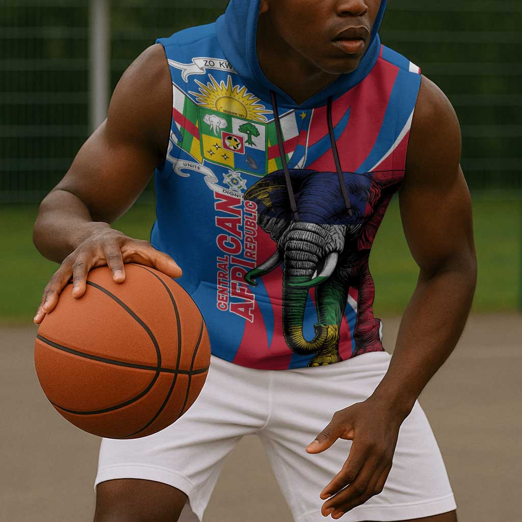 Personalised Central African Republic Elephant Sleeveless Hoodie Coat Of Arms With Map - African Pride