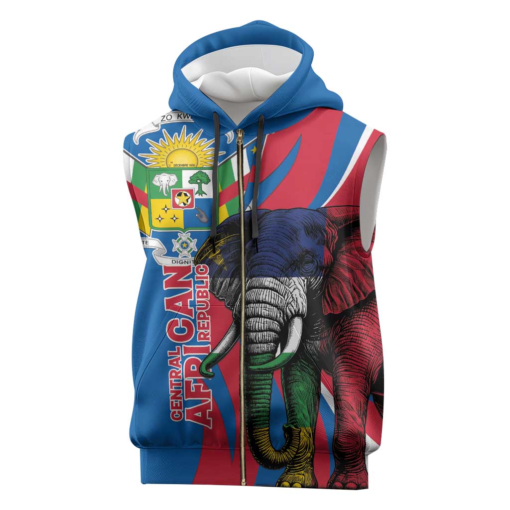 Personalised Central African Republic Elephant Sleeveless Zip Hoodie Coat Of Arms With Map - African Pride