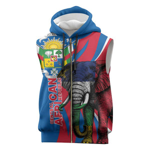 Personalised Central African Republic Elephant Sleeveless Zip Hoodie Coat Of Arms With Map - African Pride