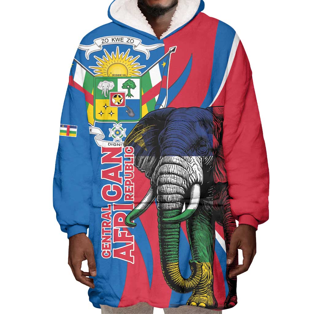 Personalised Central African Republic Elephant Wearable Blanket Hoodie Coat Of Arms With Map
