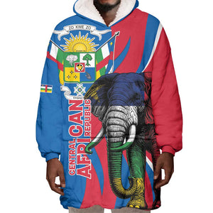 Personalised Central African Republic Elephant Wearable Blanket Hoodie Coat Of Arms With Map