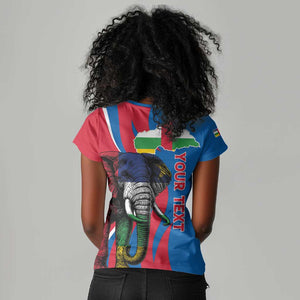 Personalised Central African Republic Elephant Women V-Neck T-Shirt Coat Of Arms With Map