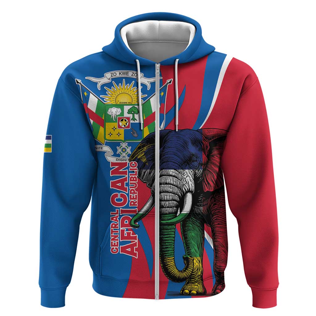 Personalised Central African Republic Elephant Zip Hoodie Coat Of Arms With Map
