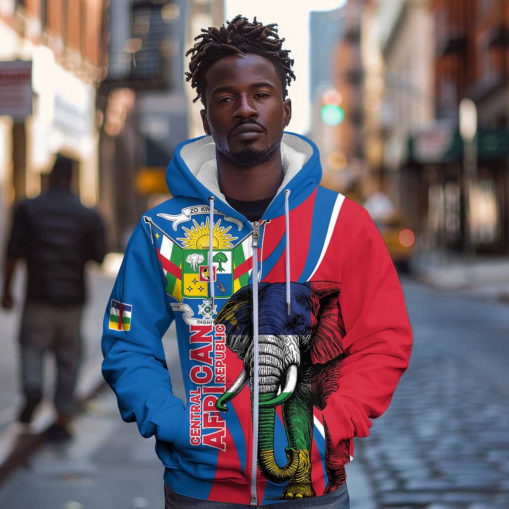 Personalised Central African Republic Elephant Zip Hoodie Coat Of Arms With Map