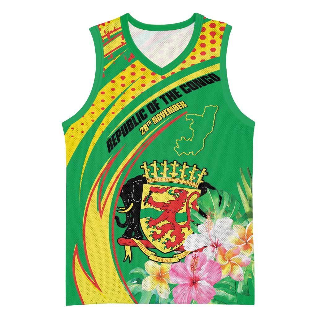 Personalized République du Congo Basketball Jersey Happy Republic Day - Grunge Style - African Pride