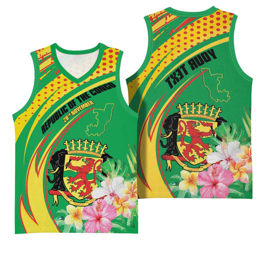 Personalized République du Congo Basketball Jersey Happy Republic Day - Grunge Style - African Pride