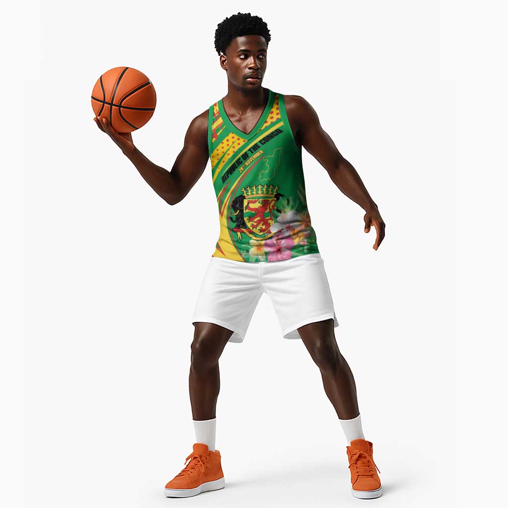 Personalized République du Congo Basketball Jersey Happy Republic Day - Grunge Style - African Pride