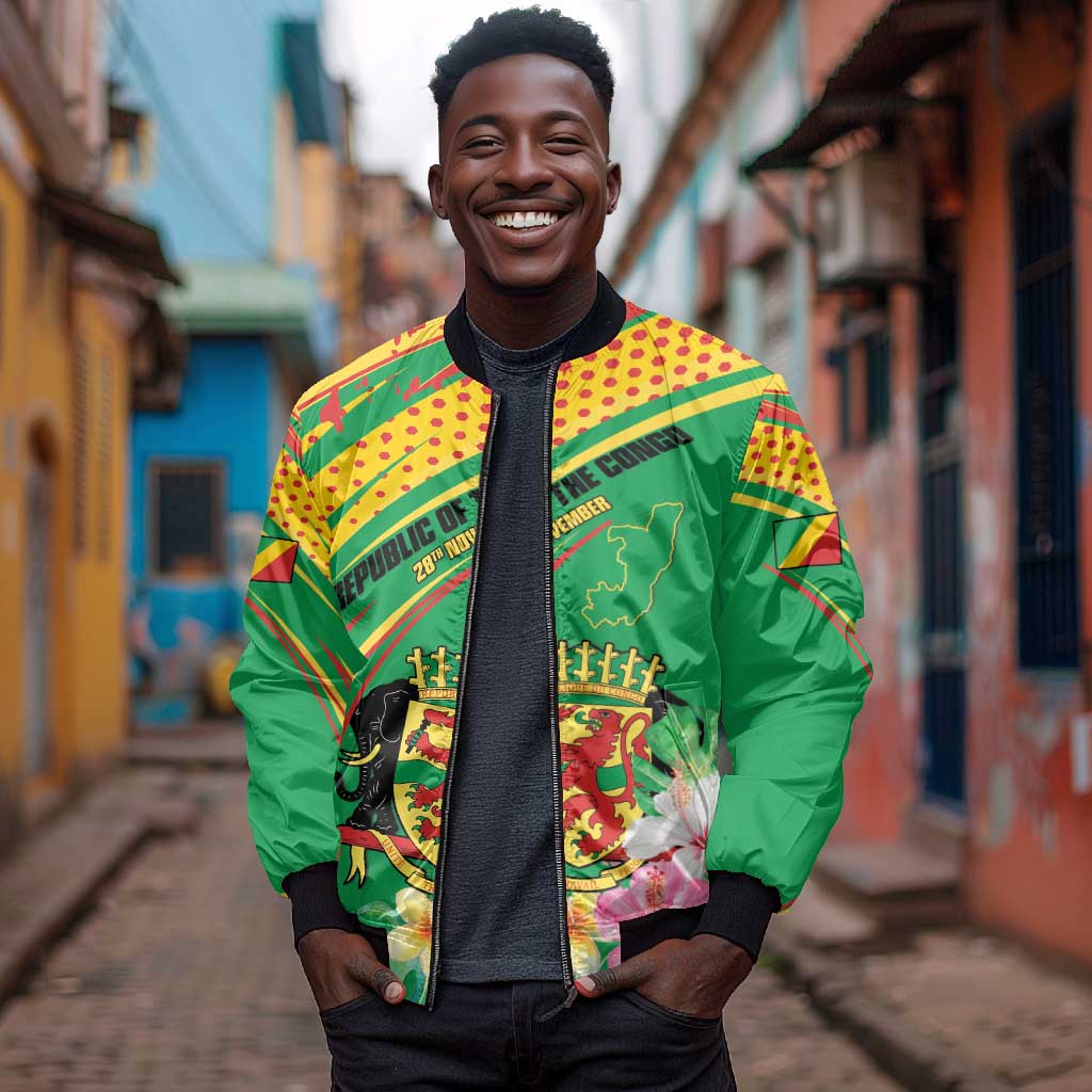 Personalized République du Congo Bomber Jacket Happy Republic Day - Grunge Style - African Pride