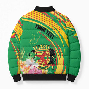Personalized Congo Republic Day Bomber Puffer Jacket Coat Of Arms With Tropical Flower
