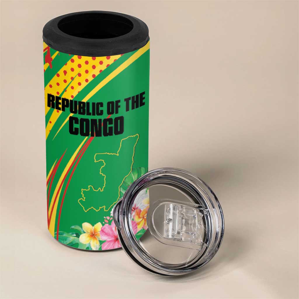 Personalized République du Congo 4 in 1 Can Cooler Tumbler Happy Republic Day - Grunge Style - African Pride