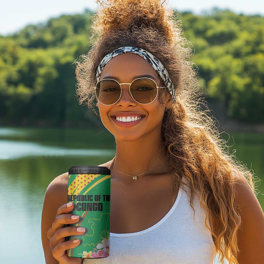 Personalized République du Congo 4 in 1 Can Cooler Tumbler Happy Republic Day - Grunge Style - African Pride