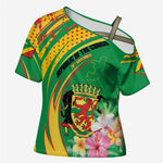 Personalized Congo Republic Day Cross Shoulder Shirt Coat Of Arms With Tropical Flower