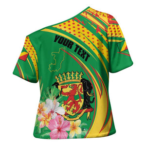 Personalized Congo Republic Day Cross Shoulder Shirt Coat Of Arms With Tropical Flower