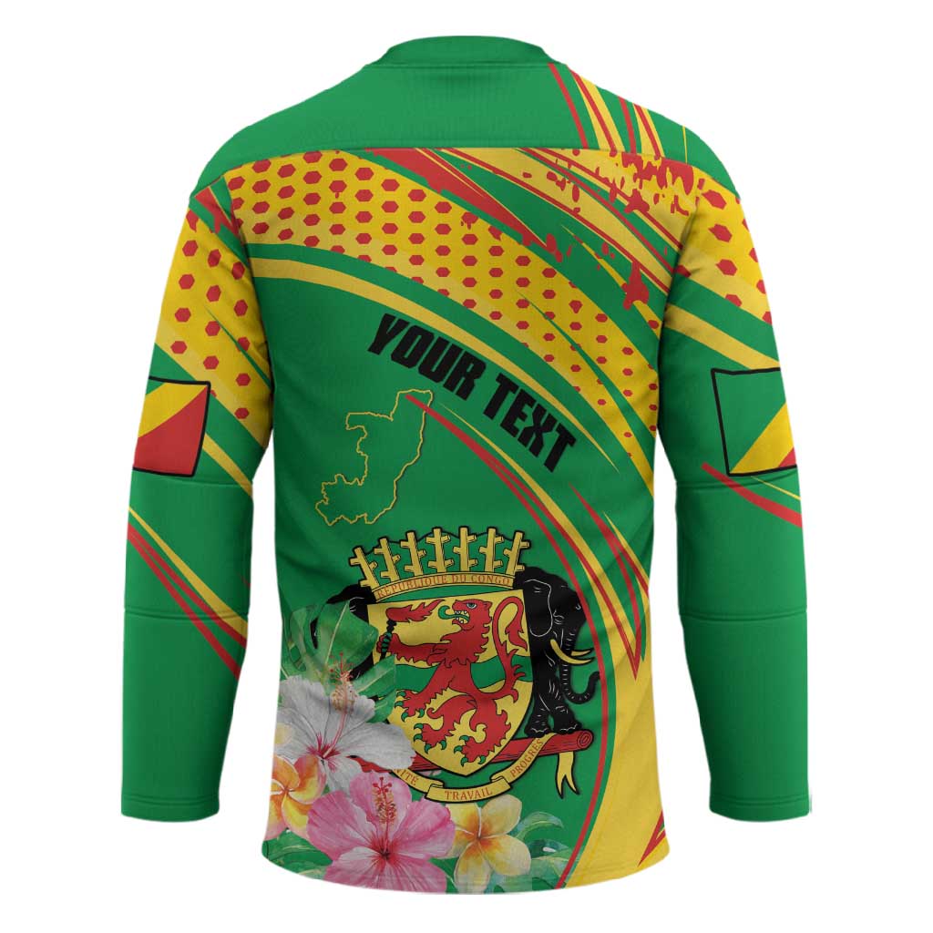 Personalized Congo Republic Day Hockey Jersey Coat Of Arms With Tropical Flower
