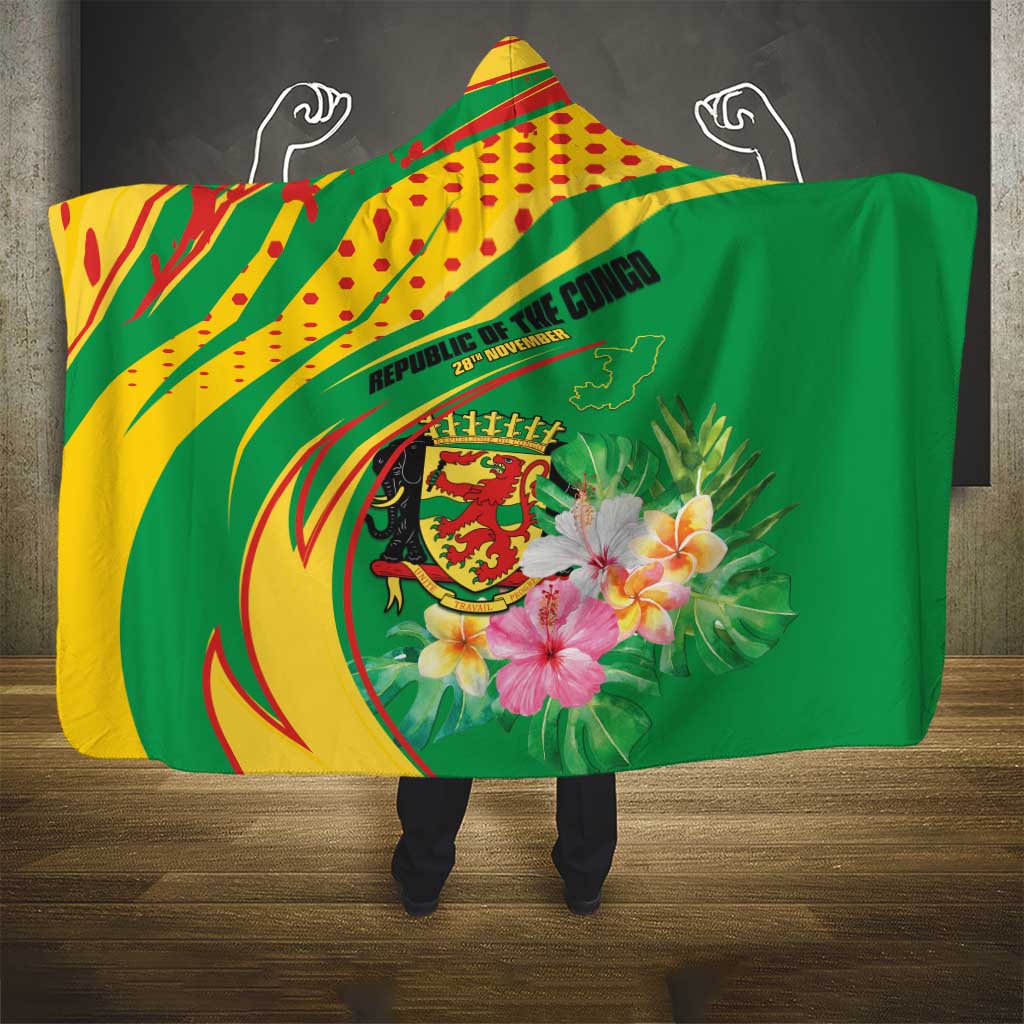 République du Congo Hooded Blanket Happy Republic Day - Grunge Style - African Pride