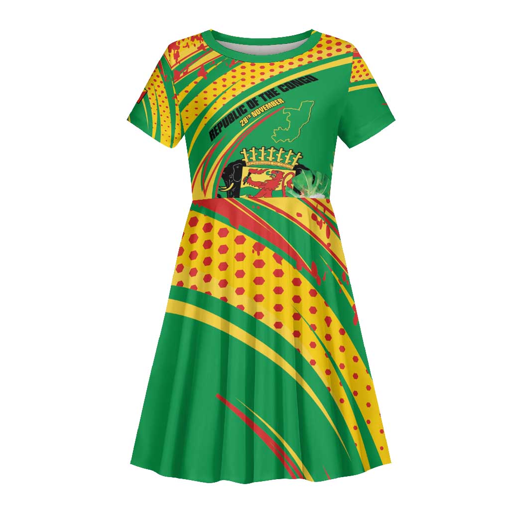 Personalized République du Congo Kid Short Sleeve Dress Happy Republic Day - Grunge Style - African Pride