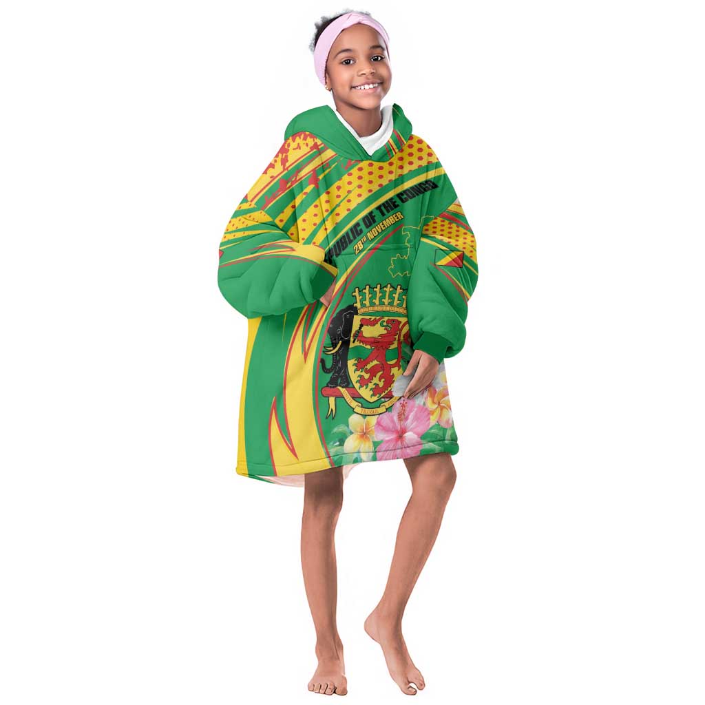 Personalized République du Congo Kid Wearable Blanket Hoodie Happy Republic Day - Grunge Style - African Pride