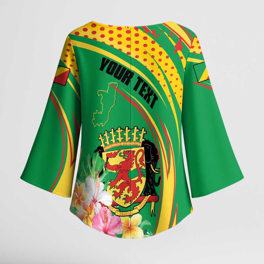 Personalized Congo Republic Day Kimono Sleeve Blouse Coat Of Arms With Tropical Flower
