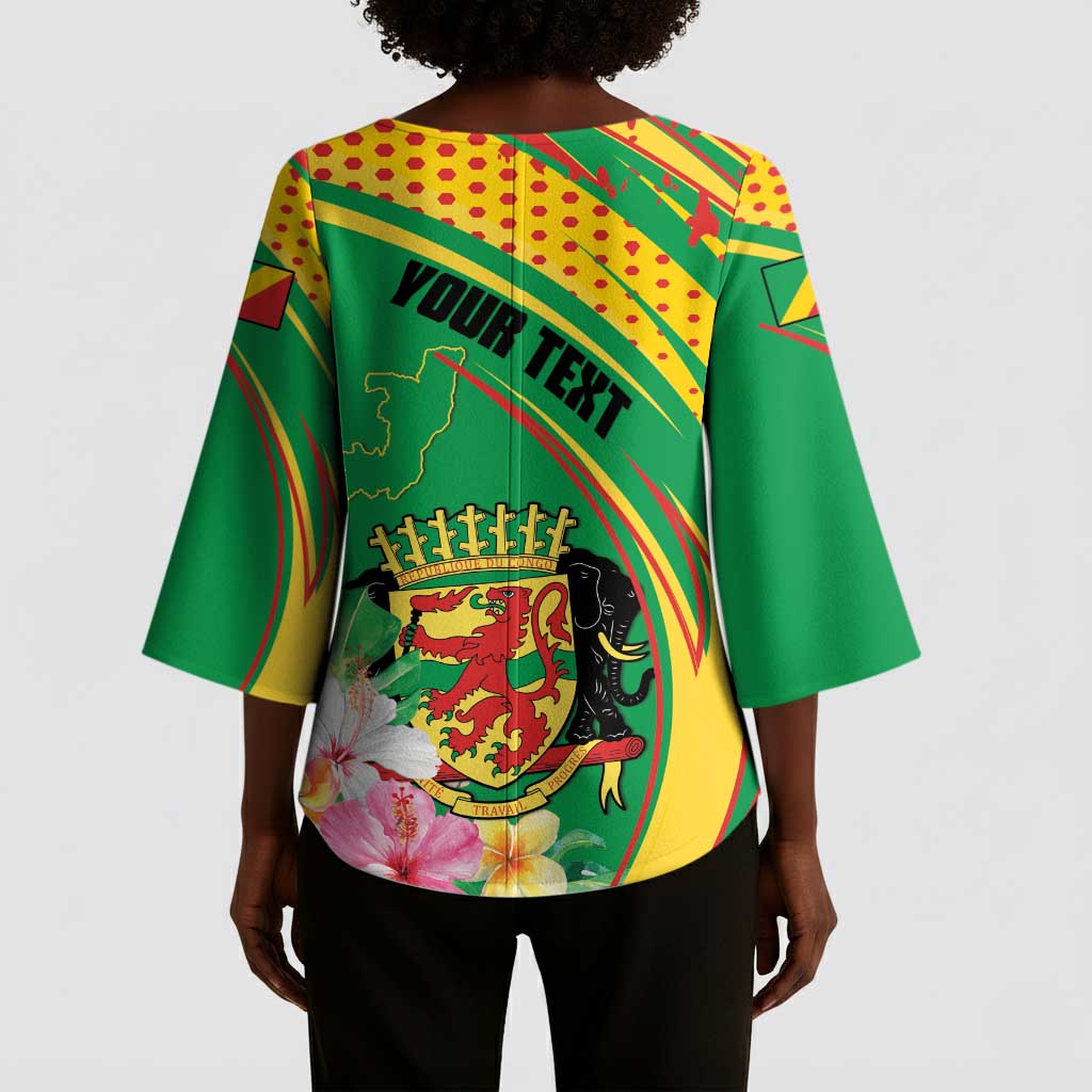 Personalized Congo Republic Day Kimono Sleeve Blouse Coat Of Arms With Tropical Flower