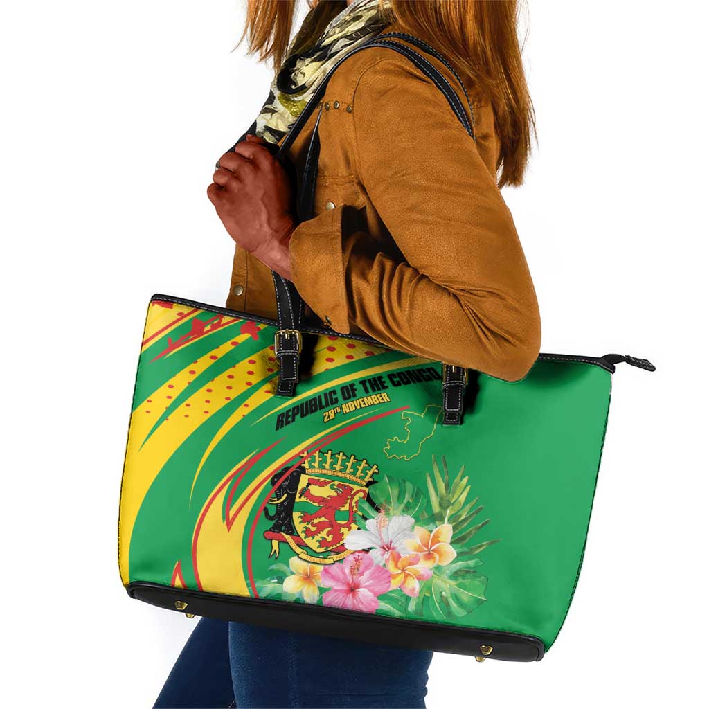 République du Congo Leather Tote Bag Happy Republic Day - Grunge Style - African Pride