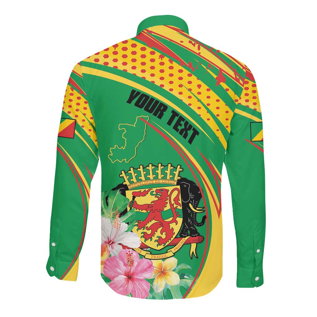 Personalized République du Congo Long Sleeve Button Shirt Happy Republic Day - Grunge Style - African Pride