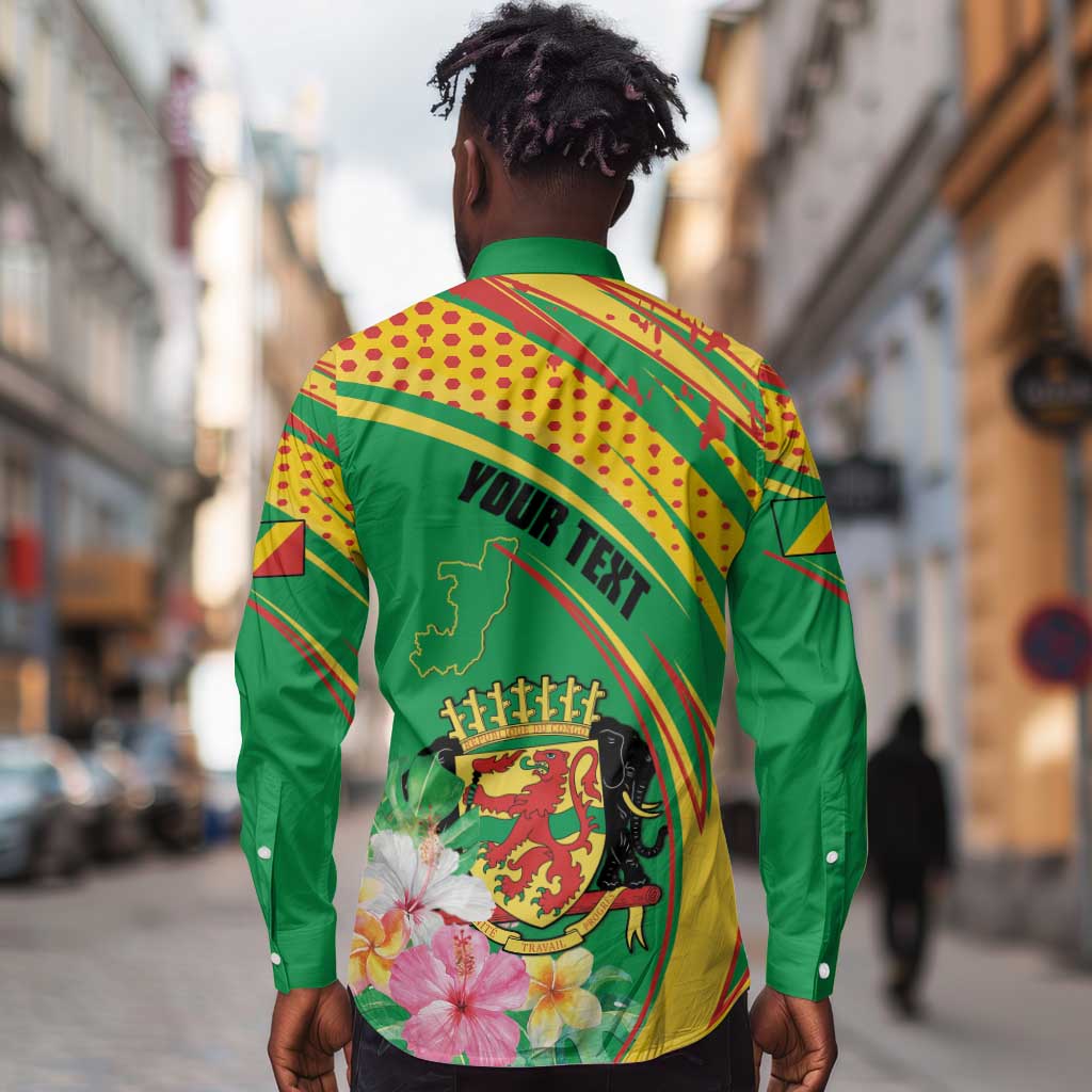 Personalized République du Congo Long Sleeve Button Shirt Happy Republic Day - Grunge Style - African Pride