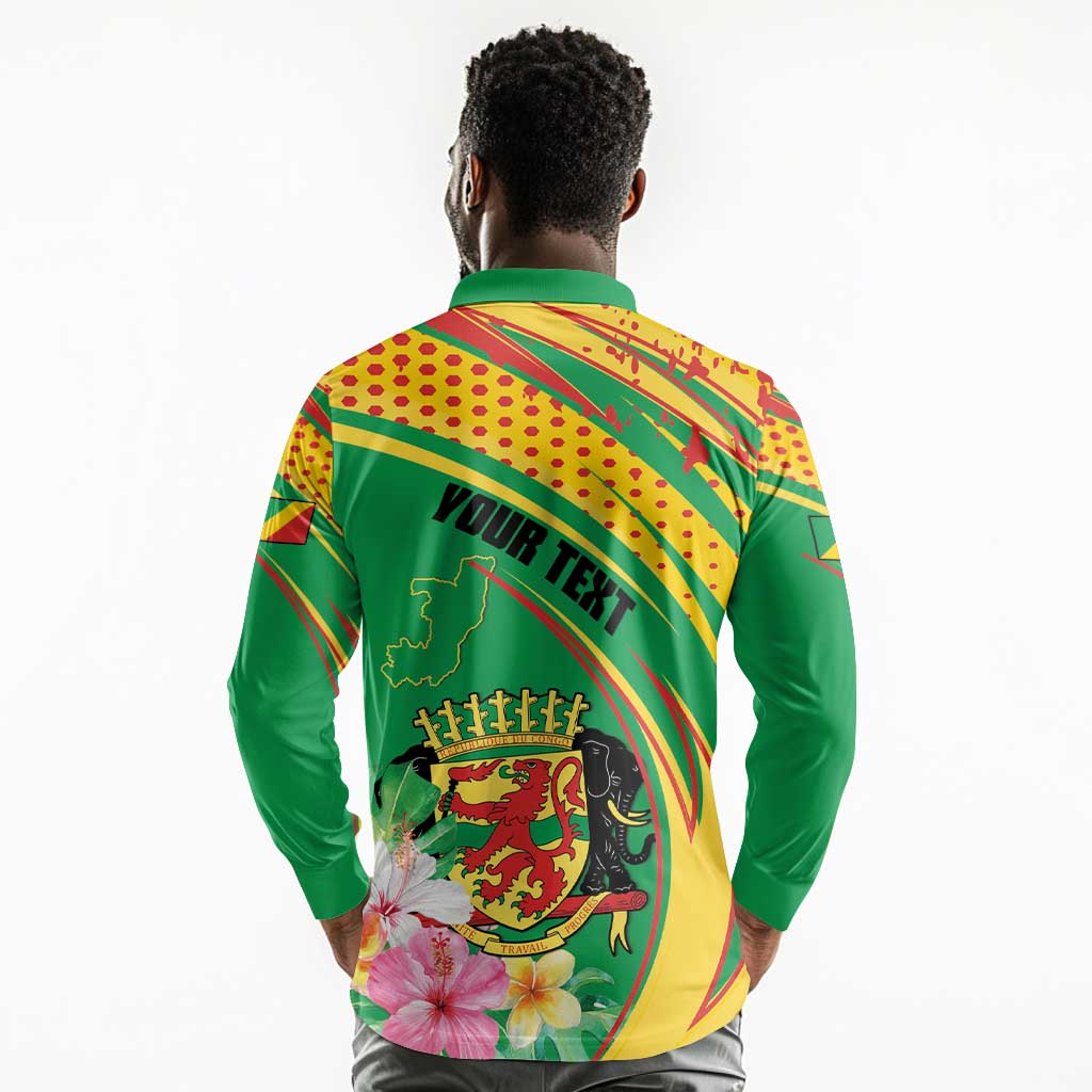Personalized République du Congo Long Sleeve Polo Shirt Happy Republic Day - Grunge Style - African Pride