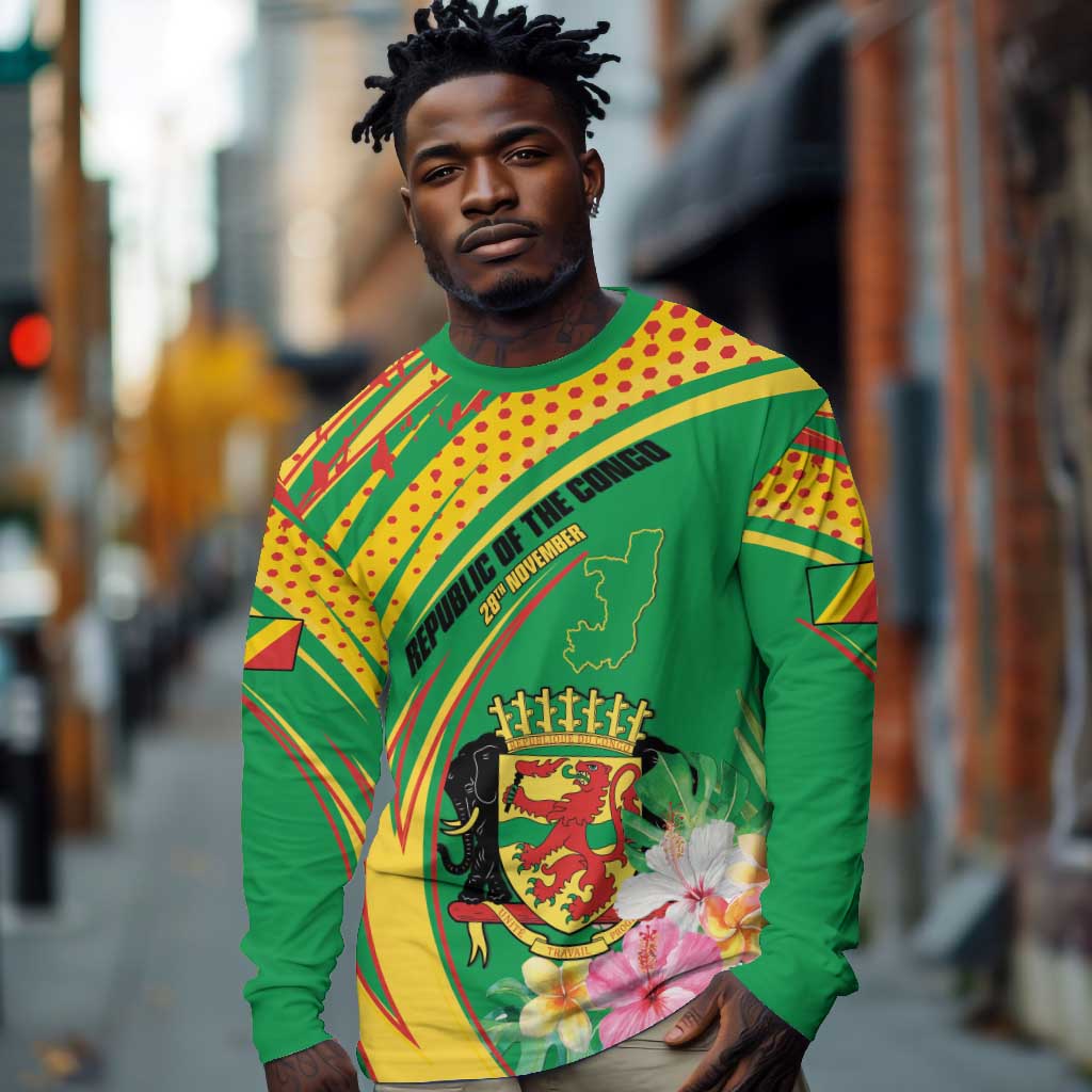 Personalized République du Congo Long Sleeve Shirt Happy Republic Day - Grunge Style - African Pride