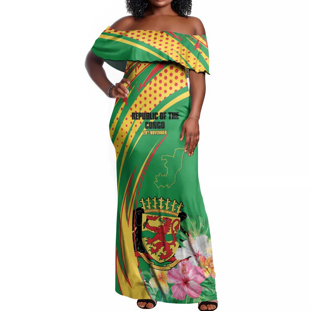 Personalized République du Congo Off Shoulder Maxi Dress Happy Republic Day - Grunge Style - African Pride