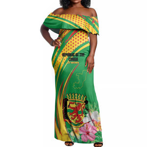 Personalized République du Congo Off Shoulder Maxi Dress Happy Republic Day - Grunge Style - African Pride