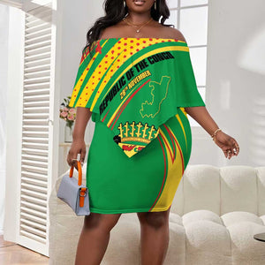 Personalized République du Congo Off Shoulder Short Dress Happy Republic Day - Grunge Style - African Pride