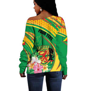 Personalized République du Congo Off Shoulder Sweater Happy Republic Day - Grunge Style - African Pride