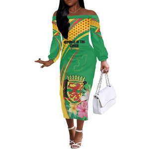 Personalized République du Congo Off The Shoulder Long Sleeve Dress Happy Republic Day - Grunge Style - African Pride