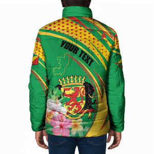 Personalized Congo Republic Day Padded Jacket Coat Of Arms With Tropical Flower